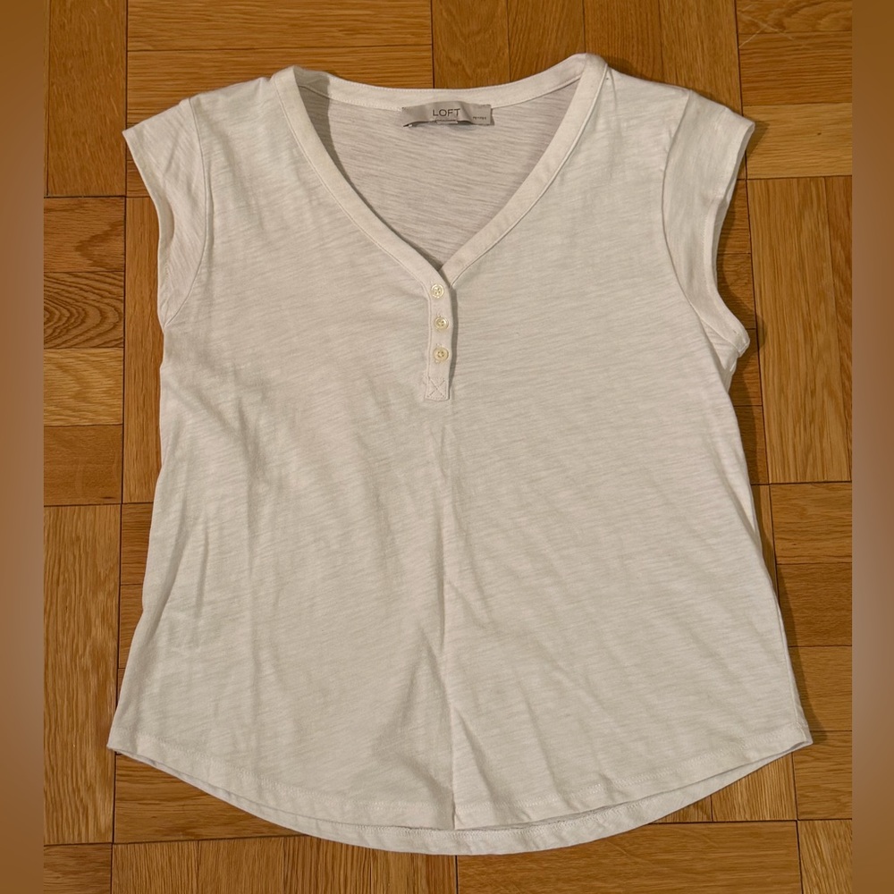 XSP LOFT White Petite Flutter Henley Tee